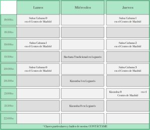 tABLA DE HORARIOS PARA ADULTOS